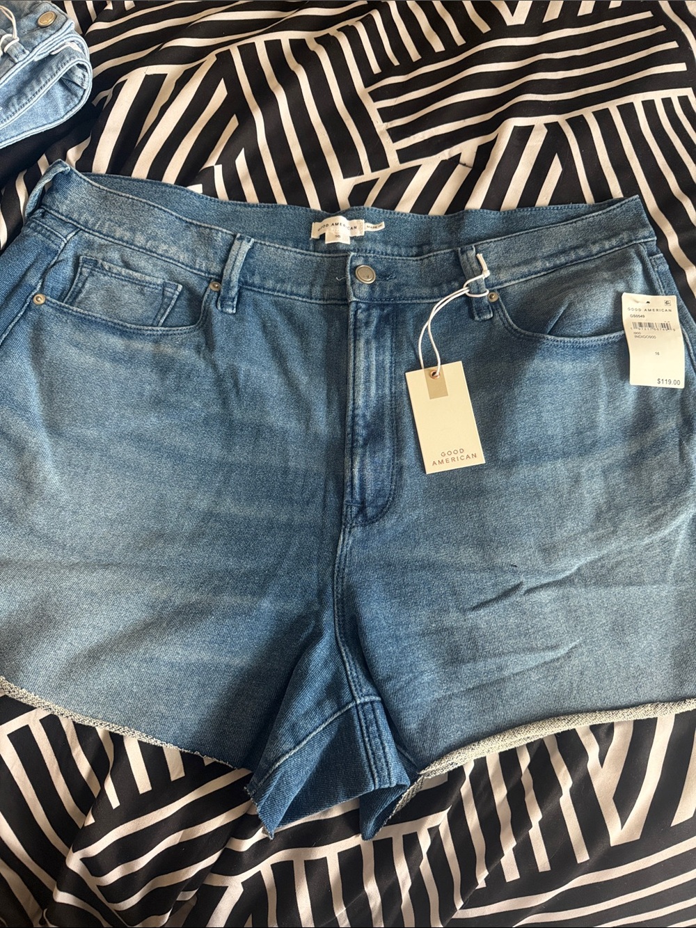 Good American Light Blue Frayed Hem Denim Shorts